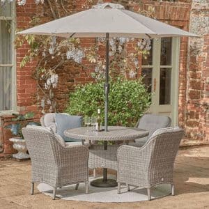 St Tropez sand 4 seat dining set with deluxe 2.5m parasol